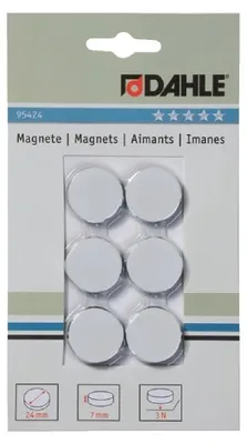Zdjęcie produktu dla Dahle 95424, Magnes na tablicę, Biały, 24 mm, 24 mm, 7 mm, 6 szt.