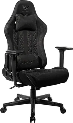 A black gaming chair shown from the front.