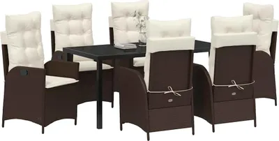Produktbild von vidaXL Garten Essgruppe mit Kissen 7 pcs Braun Poly-Rattan