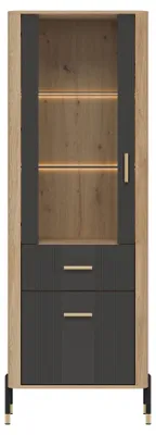 Produktbild von Furniture24 Vitrinenschrank Dante Dt13 Vitrine 70,5 X 197 X 40 Cm - Cremona Eiche/Anthrazit