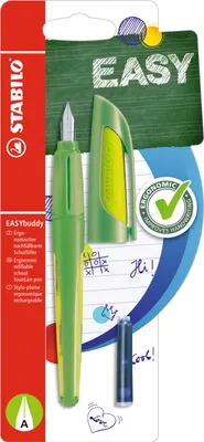 Produktbild von Schulfüller mit Anfänger-Feder A - STABILO EASYbuddy in limette/grün - Schreibfarbe blau (löschbar) - Einzelstift - inklusive Patrone