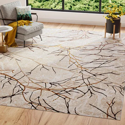Tapis De Luxe 3D Moderne 160x230 Cm, Beige, Tissé Polypropylène, Neuf