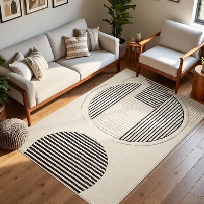 Produktbild von Teppich 120x160 cm, geometrisch, beige, rutschfest, Kurzflor, für Wohnzimmer