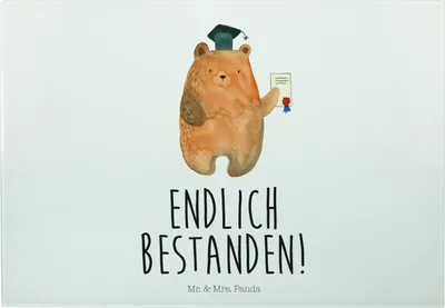 Produktbild von Mr. & Mrs. Panda Schneidebrett Bär Prüfung - Weiß - Geschenk, Abschluss, Servierplatte Glas, Küchenbrett, Glas-Schneidebrett, Prüfungen, Teddy, Abschlusszeugnis, Abitur