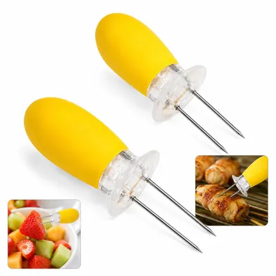 Produktbild von 10 Stück Maiskolbenspieße, Edelstahl Halter für Maiskolben, BBQ & Obstspieße, Küchenwerkzeug, gelb