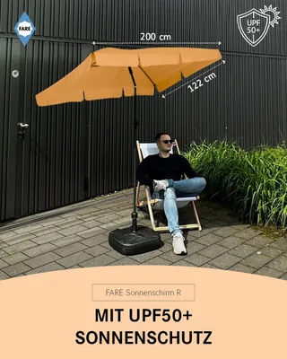 Produktbild von FARE Sonnenschirm XL Höhenverstellbar Knickvorrichtung Lichtschutzfaktor UPF 50+ ⌀235cm, Farbe:Aprikose