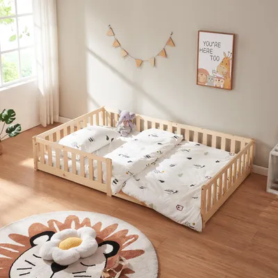 Immagine prodotto di Letto per bambini 'Tanna' da pavimento 120 x 200 cm Letto Montessori con protezione anticaduta in legno di pino naturale