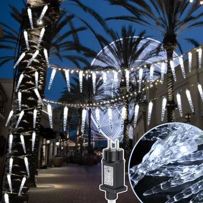 Image de Peviasot, rideau lumineux LED de 40 LED, forme de stalactites, guirlande lumineuse avec 8 modes d'éclairage, idéal pour la décoration intérieure, les fenêtres et les fêtes de Noël, lumière blanche froide