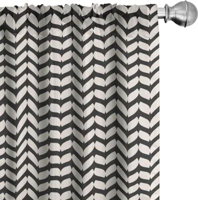 Produktbild von ABAKUHAUS Blatt Vorhänge, Gardinen, Minimalistischen Stil Botanical geometrisches Muster Art Deco Scandinavian klassischer Entwurf, 2 Stück 75 x 175 cm, Creme und Schwarz