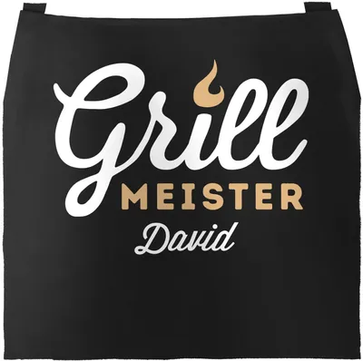 Produktbild von anpassbare Grill-Schürze Grillmeister [dein Name] Geschenk für Männer Baumwoll-Schürze Moonworks® schwarz unisize