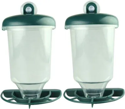 Productafbeelding van Automatische vogelvoerbak voor vogelkooien - 2 stuks, transparant, geschikt voor papegaaien. Ophangbare, automatische voerdispenser met deksel, eenvoudig te installeren, geschikt voor vogelkooien