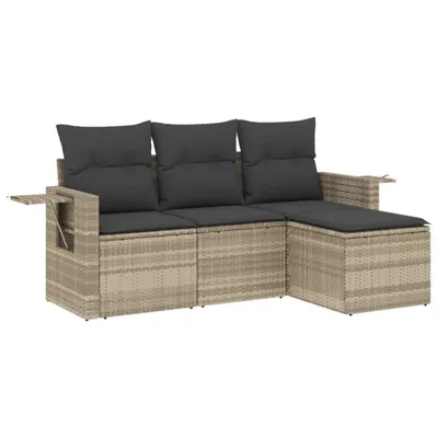 Produktbild von vidaXL 4-tlg. Garten-Sofagarnitur mit Kissen Hellgrau Poly Rattan