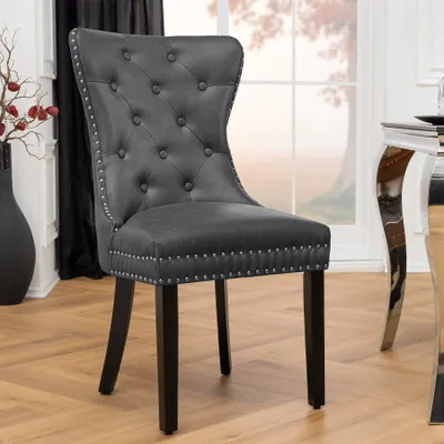 Produktbild von riess-ambiente Chesterfield Stuhl CASTLE schwarz Kunstleder Massivholz mit Komfortgriff