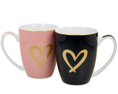 Produktbild von DUO 2er SET Becher 360 ml GOLD HEART - Pink & Dark Blue - New Bone China Porzellan