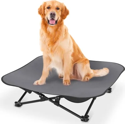 Image de TRMLBE Lit pour chien Lit surélevé pour chat 87x87x33 cm, taille M Pliable Lit pour chien Respirant Polyester Lit pour animaux de compagnie amovible lavable Lit pour animaux de compagnie, pour intérieur-extérieur