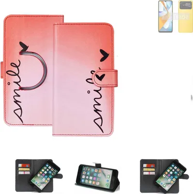 Produktbild von K-S-Trade Schutzhülle Handyhülle kompatibel mit Xiaomi Poco C40 Hülle cover bookstyle Etui “smile“ rot Standfunktion Kameraschutz (1Stk)