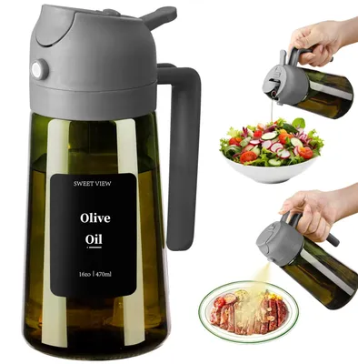 Image de Distributeur d'huile d'olive et vaporisateur d'huile - Bouteille doseuse 2 en 1 - Cuisine et cuisson - 470 ml