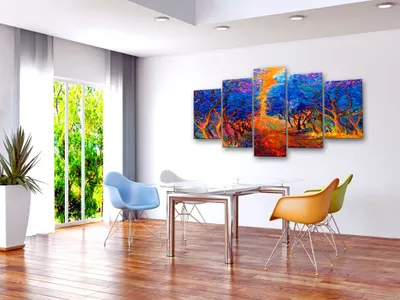 Produktbild von Akustikbild Landschaft Wald 200x100 cm Bilder Akustikschaum Hochleistungsschallabsorber Schallschutz Leinwand 5 tlg Wandbild Raumakustik Schalldämmung wie gemalt b-B-0071-b-m