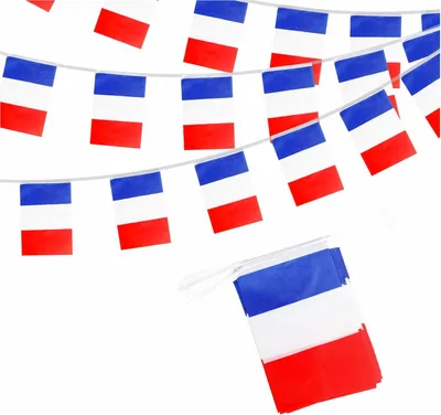 Immagine prodotto di Ghirlanda di bandierine francesi, 30 bandiere di 14x21 cm, lunghezza 10 metri, ideale per feste e decorazioni