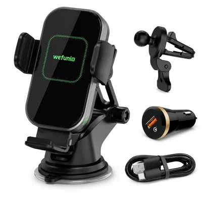 Produktbild von Auto Handyhalterung mit Qi-Ladefunktion 15W – Smartphone Halterung fürs Auto mit Saugnapf & Lüftungsclip, 360° drehbar