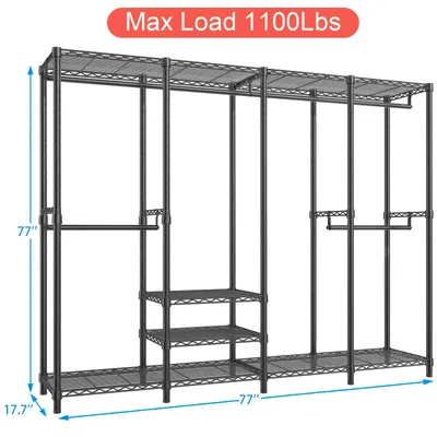 Image de Porte-vêtements – Étagère de rangement – Organisateur de placard XXL – 11 étagères – Capacité de charge de 498 kg – Noir