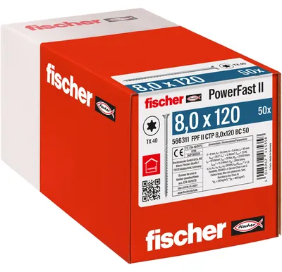 Obrázok produktu pre Fischer 566311, Skrutka, pozinkovaná oceľ, Drevo, Zinok, Čiastočný závit, Zapustená hlava
