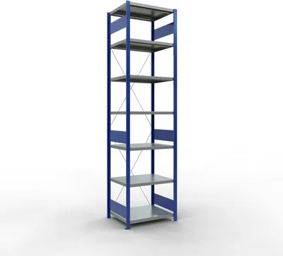 Produktbild von Schulte Fachbodenregal MULTIplus250 Stecksystem | Grundregal | HxBxT 300x75x60cm | 7 Ebenen | Fachlast 250kg | Enzianblau/Verzinkt