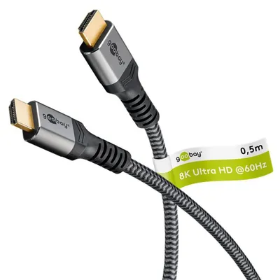 Obrázok produktu pre Goobay 64999, 0,5 m, Typ HDMI (štandard), Typ HDMI (štandard), 3D kompatibilita, 48 Gbit/s, Čierna, Strieborná