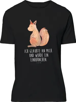 Produktbild von Mr. & Mrs. Panda T-Shirt Einhorn Glauben - Schwarz - Geschenk, oberteil, Eichhorn, Einhörner, Einhörnchen, mit Aufdruck, Eichhörnchen, Unicorn, Jersey-Shirt, Tshirt, S