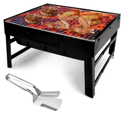 Produktbild von Klappgrill, Holzkohlegrill Klein mit Grillzange, 35 x 27 x 7 cm, Tragbarer Tischgrill für Outdoor, Picknick, Camping