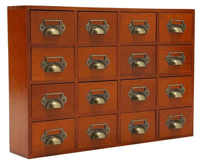Immagine prodotto di Mobile da farmacia con 16 cassetti - Mobile contenitore in legno - Soggiorno - Montaggio richiesto - Marrone cioccolato