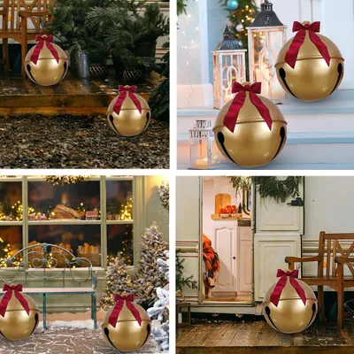Produktbild von 23,6 Zoll aufblasbare Weihnachtskugel aus PVC, große Glöckchen-Bogendekoration für den Außenbereich, Garten, Hof, Rasen