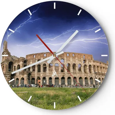 Produktbild von Wanduhr - Rund - Glasuhr - Italien Architektur Kolosseum Tourismus - 30x30cm - Schleichendes Uhrwerk - Lautlos - zum Aufhängen bereit - Dekoration Modern - Wanddekoration aus Glas - C3AR30x30-2505