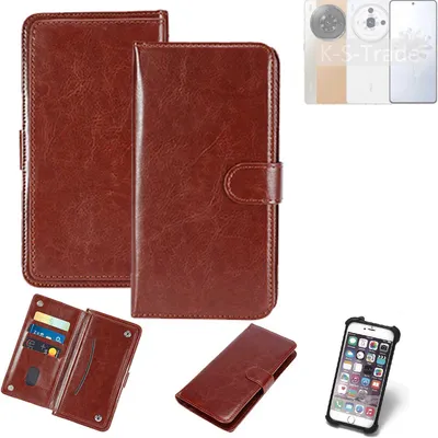 Produktbild von K-S-Trade 360° Hülle kompatibel mit Nubia Z50S PRO braun Kunstleder Case BookCase WalletCase Kunstlederederhülle Handyhülle, Rundumschutz Bumper