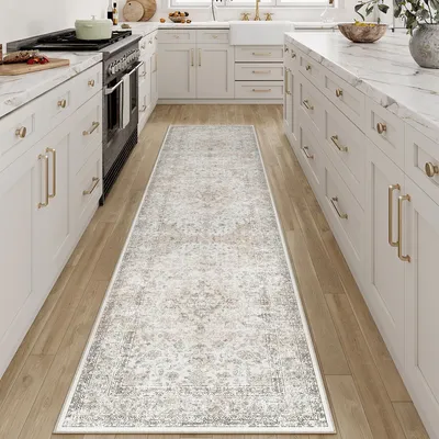 Immagine prodotto di Omgoods - Tappeto corridoio vintage, lavabile, color beige, 60 x 240 cm, antiscivolo, pelo corto