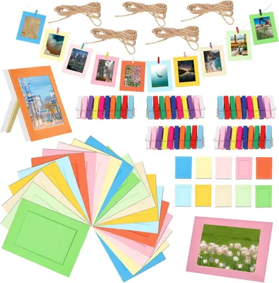 Obrázek produktu pro Sada rámečků na fotky z papíru, 105 kusů, pro fotografie o rozměrech 4" x 6", včetně 50 sponek a 5 metrů (198 cm) provázku pro dekoraci