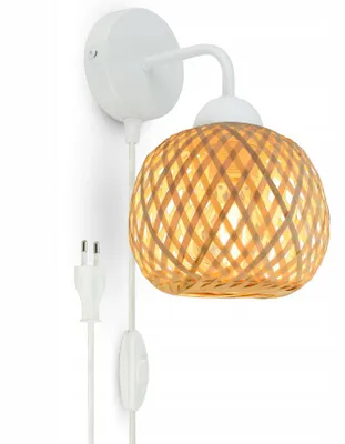 Produktbild von Luxolar Wandlampe Boho Wandleuchte E27 60W Weiß – Naturbambus mit Schalter & Stecker
