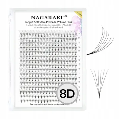 Zdjęcie produktu dla Rzęsy NAGARAKU Gotowe KĘPKI MIX 8D D 0.07 9-14mm 320szt.