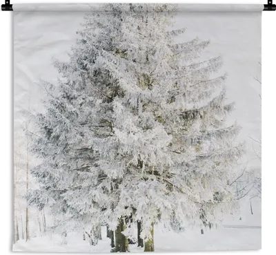 Produktbild von MuchoWow® Wandteppich Wandbehang Winter - Baum - Schnee - Kiefer - Weiß 150x150 cm Tapisserie Dekoration Wandtuch - Wohnaccessoires - Modernes