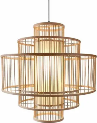 Produktbild von Fine Asianliving Bambus Hängelampe Pendelleuchte Handgefertigt - Lena D50xH50cm Pendelleuchte Beleuchtung Bambus Lampenschirm Geflochten Lampe Belechtung Rotan