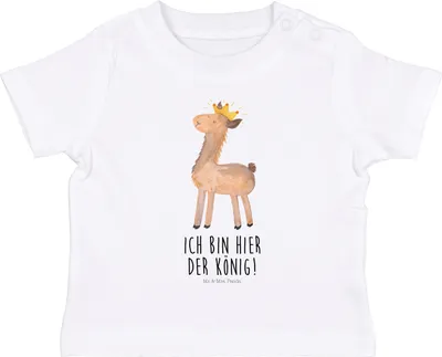 Produktbild von Mr. & Mrs. Panda Babyshirt Lama König 6. - 12. Monat - Weiß - Geschenk, T-Shirt Baby,  Shirt, Freundin, Abitur, Mama, Jerseyshirt, Oberteil, Lamas, Papa