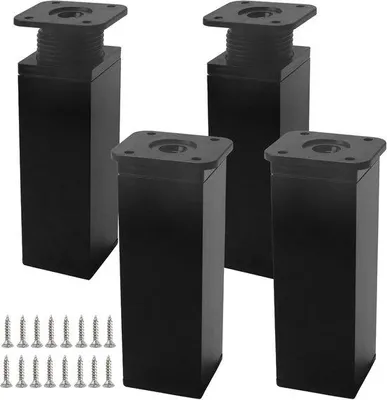 Produktbild von Set aus 4 verstellbaren Küchenständern, schwarze Tischbeine, 12 cm, mit 16 Schrauben, für Küchen und Tische.
