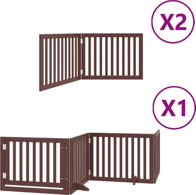 Zdjęcie produktu dla vidaXL 8-częściowa bramka dla psa z drzwiczkami Składana Brązowa 640 cm Drewno topolowe