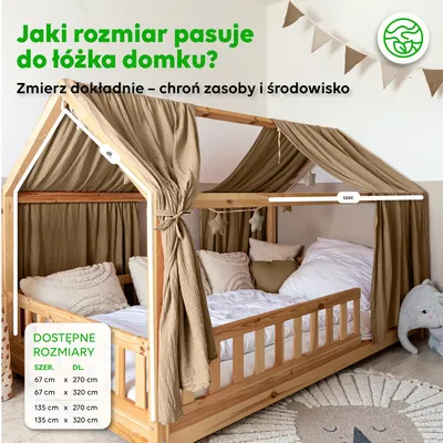 Zdjęcie produktu dla Baldachim do łóżka domku 67x270 cm ciemnobeżowy ze złotą aplikacją - 2 pasy tkaniny