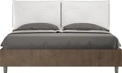 Produktbild von ITYHOME - Bett mit Bettkasten 160x200 Nussbaum Kopfteilkissen mit Kunstlederbezug Weiß Egos Appia