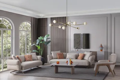 Produktbild von Luxus Modern Wohnzimmer Set 4tlg. 4+3 sitzer Sessel und Couchtisch