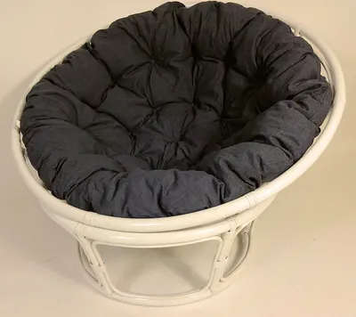 Produktbild von Rattan Papasansessel , Papasan Sessel inkl. hochwertigen Polster , D 110 cm , Fb. weiß lackiert , Polster Loneta anthrazit