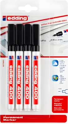 Zdjęcie produktu dla edding 400 marker permanentny czarny (opakowanie blister 4 szt.)