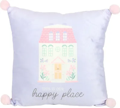 Obrázok produktu pre Something Different - Square - This Is Our Happy Place Plyšový vankúš - Polyester SD6642 (jedna veľkosť) (pastelová modrá/ružová)