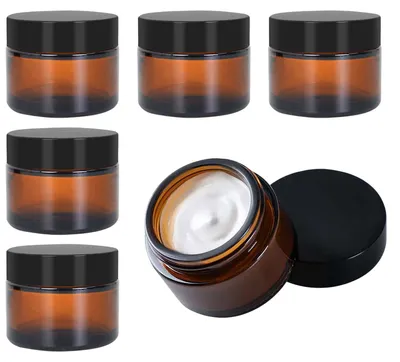 Obrázek produktu pro Kosmetické skleněné lahvičky, barva: jantarová, s víčky, 6 kusů, objem 30 ml